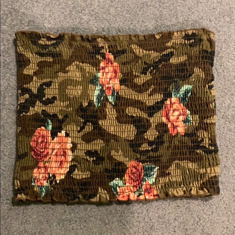 Camo tube top with roses on it